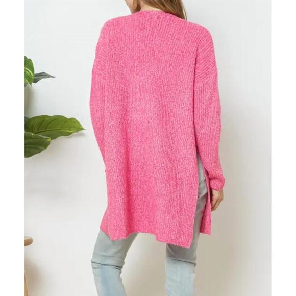NEW BESTTO ribbed-knit open-front cardigan in hot pink - Picture 2 of 2